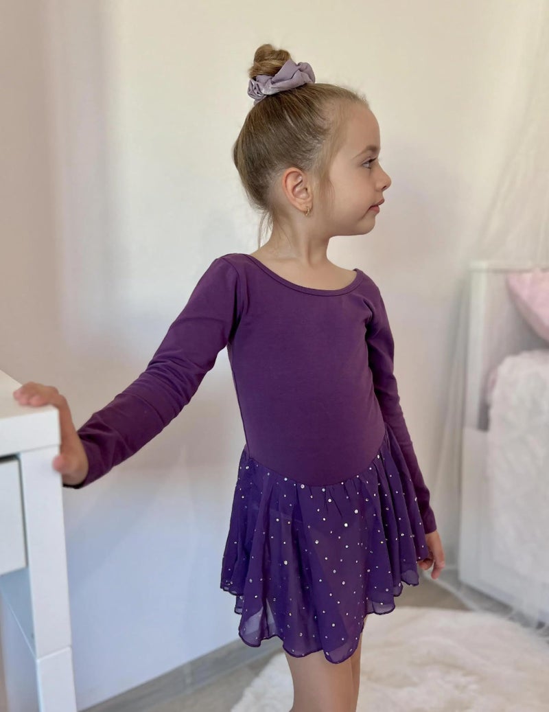 آرشنر فستان رقص باليه بأكمام طويلة للفتيات من Arshiner، فستان رقص الباليه ذو ظهر مجوف لامع، زي بيليرينا، أرجواني داكن، 4-5T - Image 4